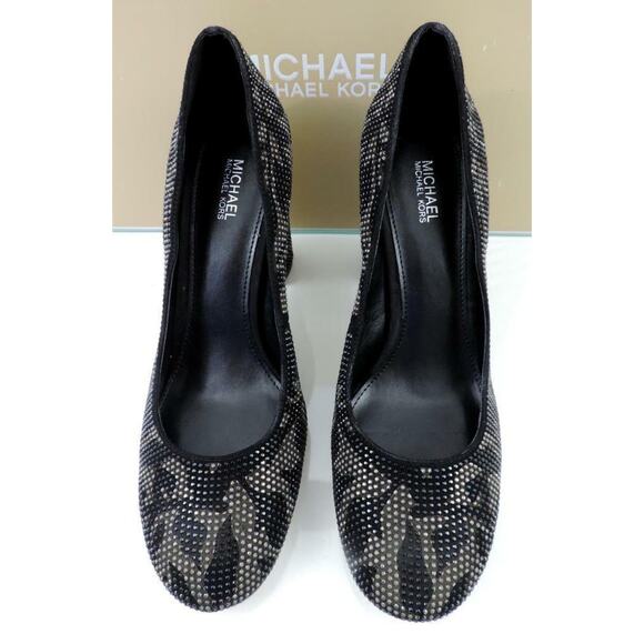 Women's Michael Kors Jamie Pump Studded Block Heel Floral Print Black - Picture 6 of 9